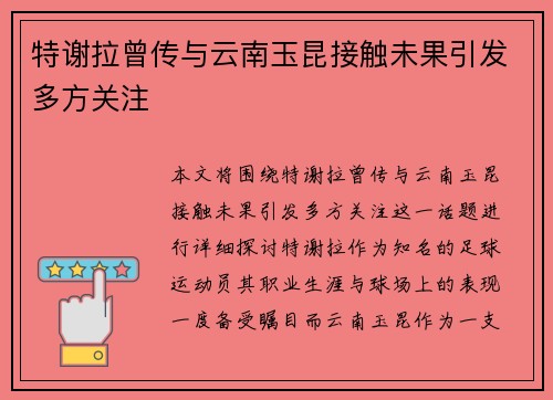 特谢拉曾传与云南玉昆接触未果引发多方关注